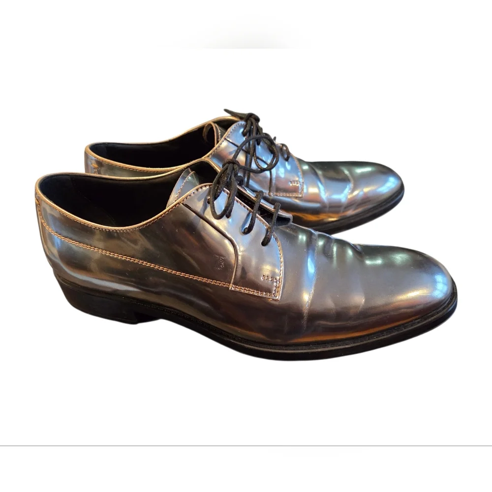 Tod's Metallic Silver Laced-up Oxford Shoes In Leather. Authentic Made In Italy - Picture 4 of 10